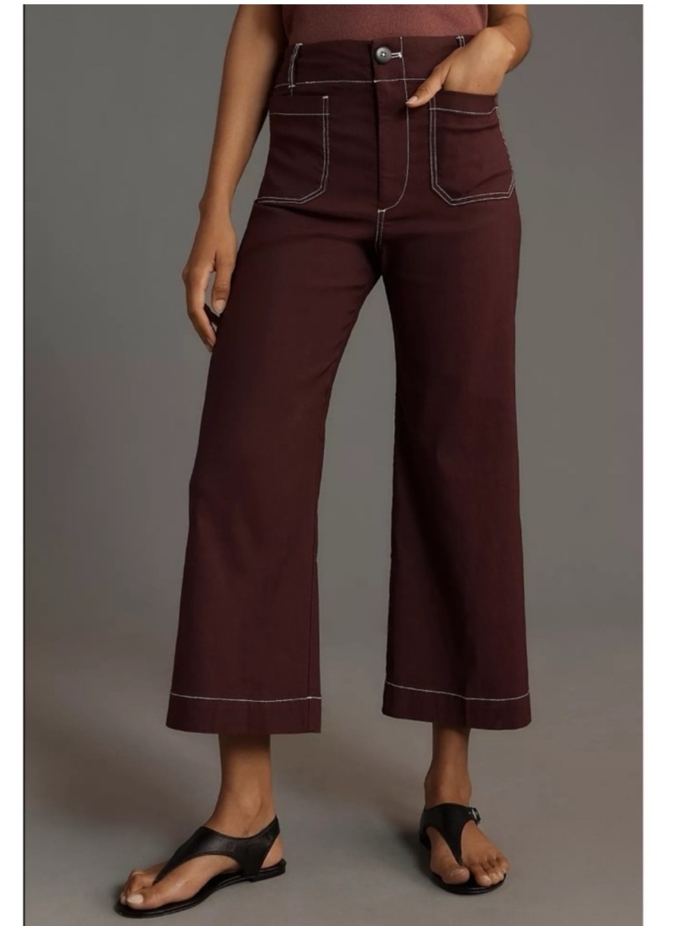 NWT Anthropologie The Colette Linen Wide-Leg Pants Contrast Brown Purple 31P